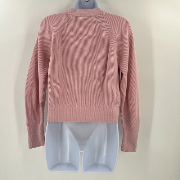 COS XS Pink Ribbed Cotton Cardigan Sweater Crop V-Neck Knit Minimalist - Picture 2 of 14